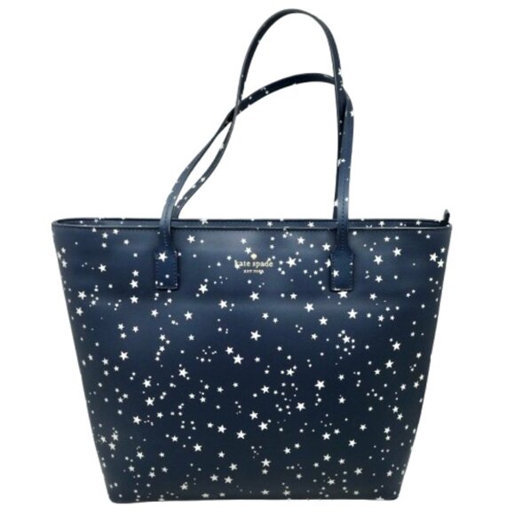 KATE SPADE~Kearny Street Grecia~LARGE LEATHER DAILY TOTE BAG in BLUE & STARS - Picture 1 of 6